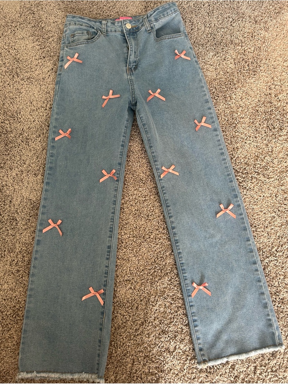 GOGO Light Blue Denim Jeans with Pink Bow Details for girls.